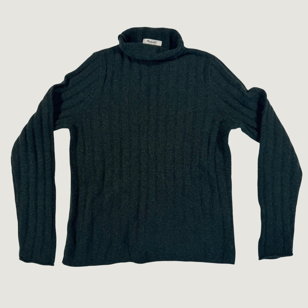 Madewell Women Green Ribbed Turtleneck Merino Wool Alpaca Blend Sweater Small